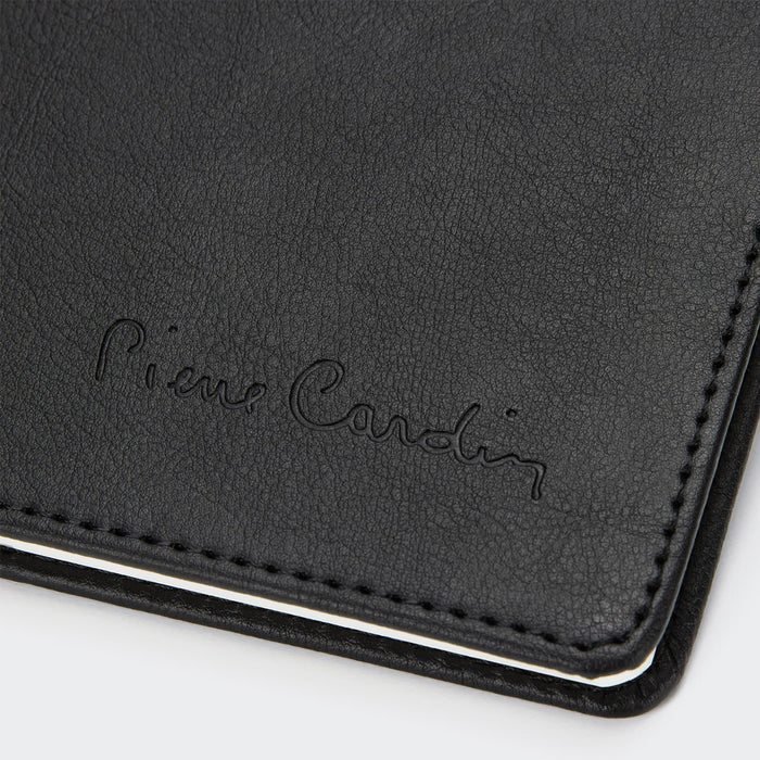 Pierre Cardin Fontaine Weekly Diary - 2027 - A black diary with a textured cover and embossed branding, featuring white stitching along the edges.