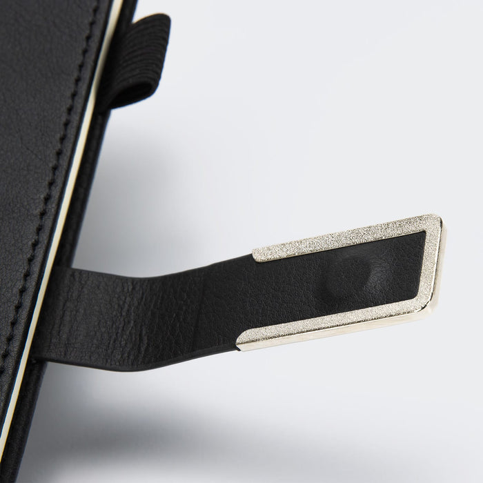 Pierre Cardin Fontaine Weekly Diary - 2027 - A black diary with a silver metal tab and textured cover, featuring a brand logo.