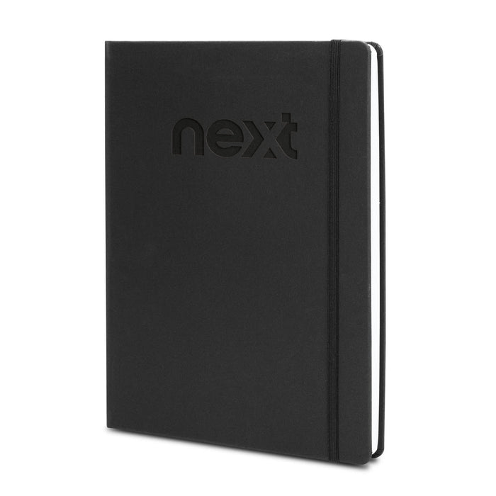 A4 Daily Diary - 2027 - A black A4 daily diary featuring a subtle logo and an elastic band closure.