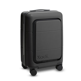 Kadi Carry-On Suitcase - Business - A black carry-on suitcase with a sleek design and wheels, featuring a logo on the side.