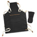 Keepsake Canvas Apron & Oven Mit Set - A dark denim apron with cream straps and a pocket, accompanied by a matching dark oven mitt.