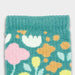 Jolly Knitted Bamboo Kids Socks - A close-up of light teal kids' socks featuring a colourful floral pattern in pink, yellow, and white.