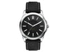 Solar Unisex Watch, rPET Strap - A black unisex watch with a sleek design, featuring a rPET strap and silver accents. It has a logo on the dial.