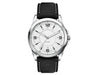Solar Unisex Watch, rPET Strap - A silver watch with a white face and black rPET strap, featuring bold numeric hour markers and a logo.