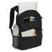 High Sierra Everclass Backpack 24L - A black backpack with multiple pockets, featuring a laptop compartment, a drink bottle, and stationery.