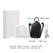 Mini Power Bank with Flashlight - A black mini power bank with a built-in flashlight, Type-C cable, Lightning cable, and a user manual beside a white box.