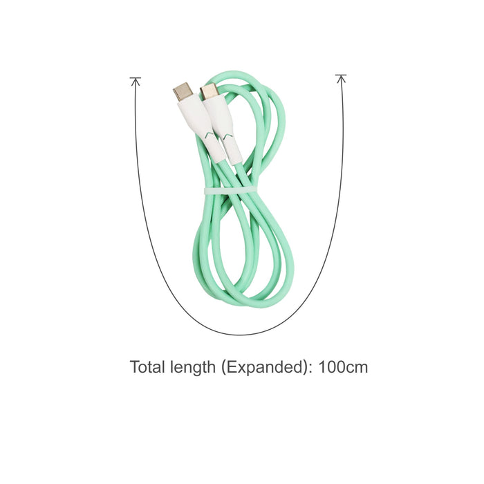 100W Fast Charging Cable - A mint green 100 cm fast charging cable with USB-C connectors, bundled together with a tie.