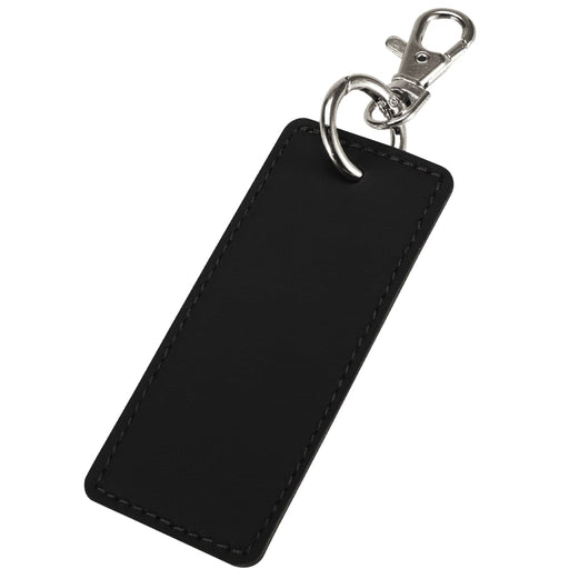 Resi Plus Rectangle Keychain - A black rectangular keychain with a silver clip and ring, featuring a sleek, minimalist design.