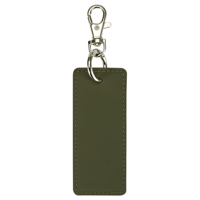 Resi Plus Rectangle Keychain - A rectangular keychain in olive green with a silver clip and ring for attaching to keys or bags.