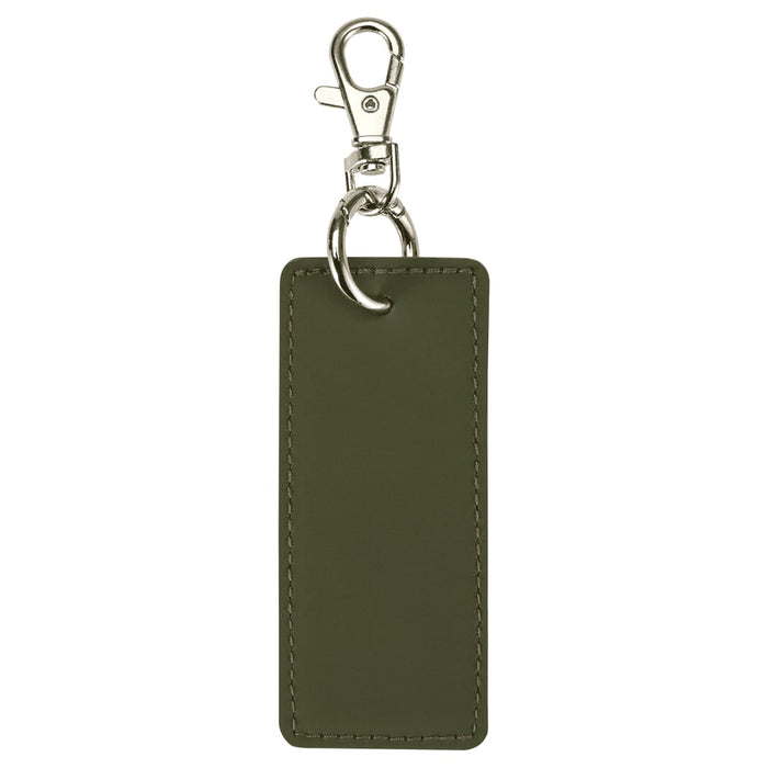 Resi Plus Rectangle Keychain - An olive green rectangle keychain with a silver clip and ring. Features a simplistic design.