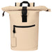 Resi Plus Rectangle Keychain - A beige roll-top backpack featuring a front zip pocket and a keychain attachment. It has a sturdy black strap.