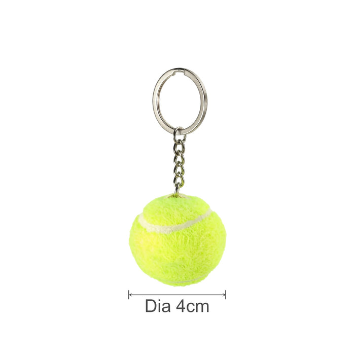 Tennis Ball Keyring - A yellow tennis ball keyring with a silver metal chain, measuring 4cm in diameter.