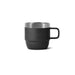Stackable Stainless Steel Mug - A stackable stainless steel mug in matte black featuring a silver rim and a sturdy handle.