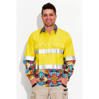 Trademutt Men's Fractal Yellow Day/Night Hi Vis Workshirt - Custom Promotional Product