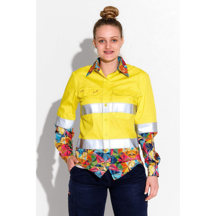 Trademutt Women's Fractal Yellow Day/Night Hi Vis Workshirt - Custom Promotional Product