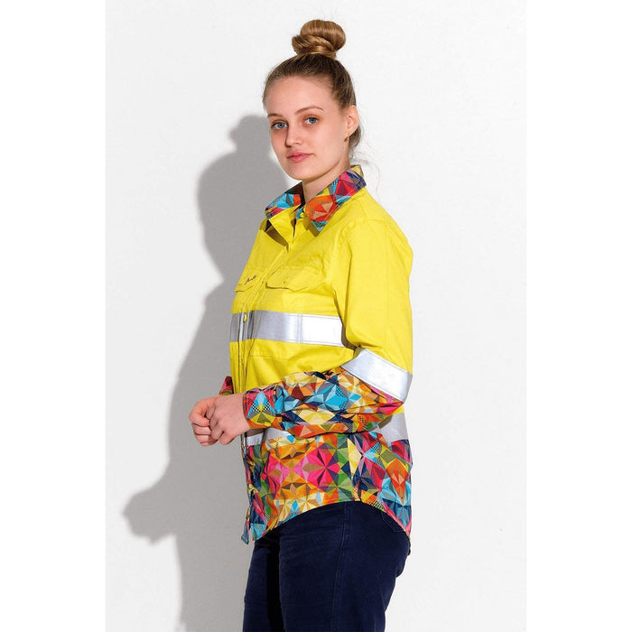 Trademutt Women's Fractal Yellow Day/Night Hi Vis Workshirt - Custom Promotional Product