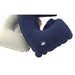 Inflatable travel Pillow - An inflatable travel pillow in blue and grey, featuring a logo, with a soft, textured surface.