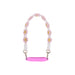 Woven Flower Tumbler Strap - A drink bottle strap featuring a woven floral design in pink, yellow, and white, with a pink silicone base and metal clips.