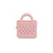 Mini EVA Holes Bag Clip - A pink Mini EVA Holes Bag Clip with a textured surface and a handbag design, featuring cut-out holes and a handle.