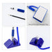 Counter Fixed Signature Pen A - A blue fixed signature pen with a triangular stand and a white adhesive pad. Includes a retractable pen tip.
