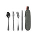 Travel Cutlery Set 4pcs - A travel cutlery set featuring a spoon, knife, fork, and chopsticks, enclosed in a grey pouch with a coloured zipper.