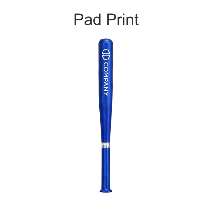 Plastic Baseball Bat Shape Pen - A blue plastic pen shaped like a baseball bat, featuring a logo on its side.