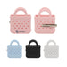 Mini EVA Holes Bag Clip - A pink, blue, black, and grey mini EVA bag clip with holes, featuring a handle and a metallic clip.