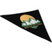 Heracles Bandana - A triangular black bandana featuring a mountain and sun design with green and gold accents. It has a logo.