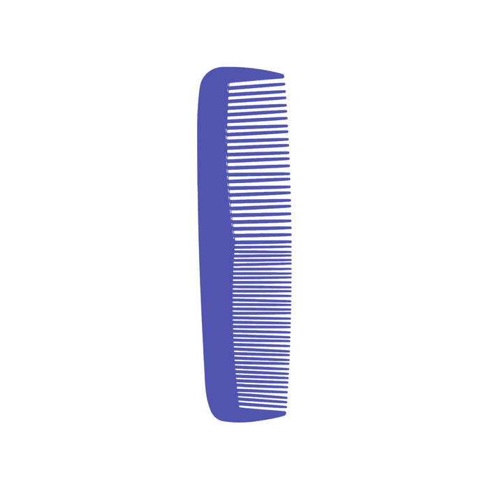 Custom Blended-Tooth Comb - A purple custom blended-tooth comb with fine and wide teeth, featuring a logo on the side.