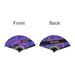 8inch Bamboo Fabric Hand Fan - A purple bamboo hand fan with graphic design elements on both sides, featuring a logo on the back.