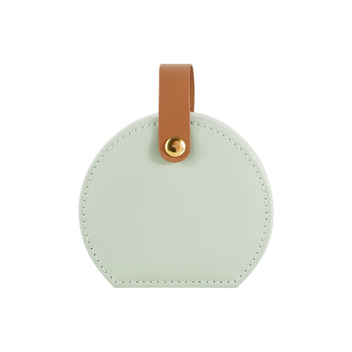 Small Portable PU Leather Jewellery Box - A small portable PU leather jewellery box in mint green with a brown strap and gold button detail.