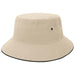 Sandwich Brim Bucket Hat - A beige bucket hat featuring a wide brim and eyelets, with a contrasting trim around the base.