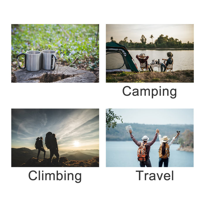 170ML/280ML Stainless Steel Insulated Travel Mug with Carabiner Handle - A stainless steel insulated travel mug with a carabiner handle, featuring a glossy finish and a sturdy design.