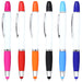 Nash Ballpoint Pen w/ Yellow Wax Highlighter - A collection of ballpoint pens in various colours, featuring clip designs and silver accents. Each pen has a white barrel.
