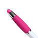 Nash Ballpoint Pen w/ Yellow Wax Highlighter - A ballpoint pen with a pink rubber grip and a shiny silver clip at the top, featuring a white barrel.