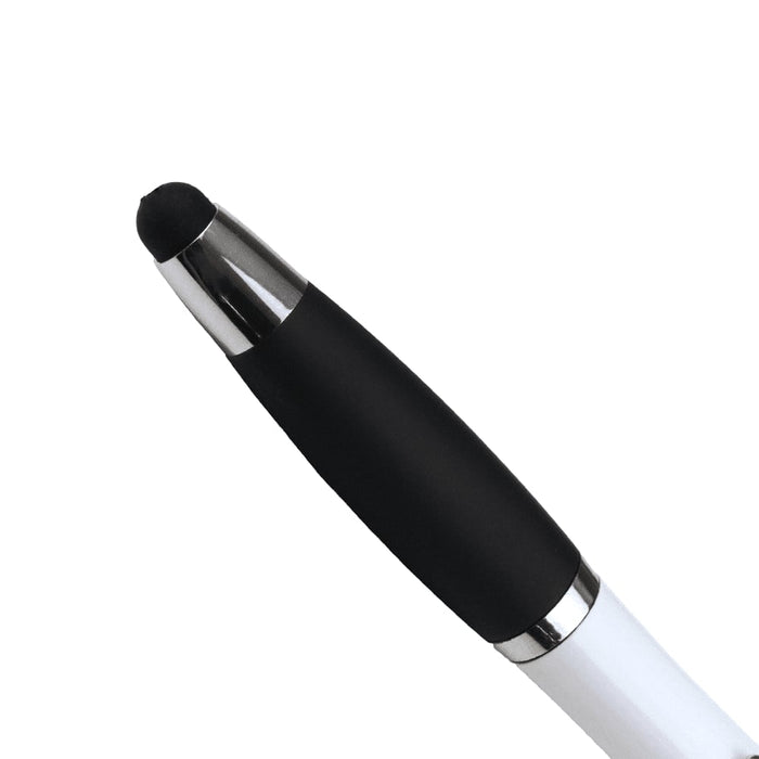 Nash Ballpoint Pen w/ Yellow Wax Highlighter - A ballpoint pen with a white body, black grip, and silver accents. Features a logo on the side.