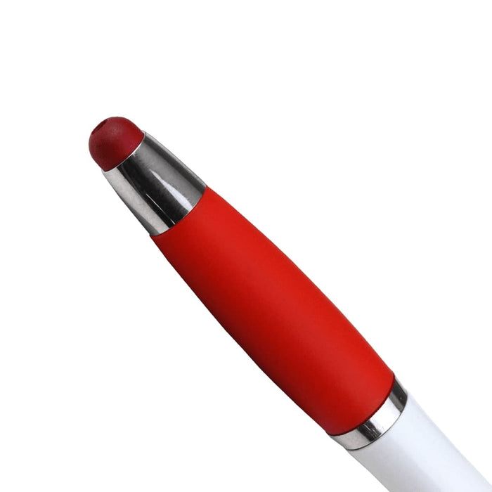 Nash Ballpoint Pen w/ Yellow Wax Highlighter - A ballpoint pen with a white body, red rubber grip, and a silver clip at the top. It features a logo.