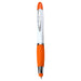 Nash Ballpoint Pen w/ Yellow Wax Highlighter - An orange and white ballpoint pen with a glossy finish and a silver clip.