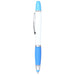 Nash Ballpoint Pen w/ Yellow Wax Highlighter - A ballpoint pen with a white body, blue accents, and a clip, featuring a branding logo.