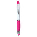 Nash Ballpoint Pen w/ Yellow Wax Highlighter - A pink and white ballpoint pen with a silver clip and a stylus tip. It has a smooth grip for comfort.