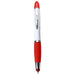 Nash Ballpoint Pen w/ Yellow Wax Highlighter - A ballpoint pen with a white body, red accents, and a clip. It features a silver section and has a logo.
