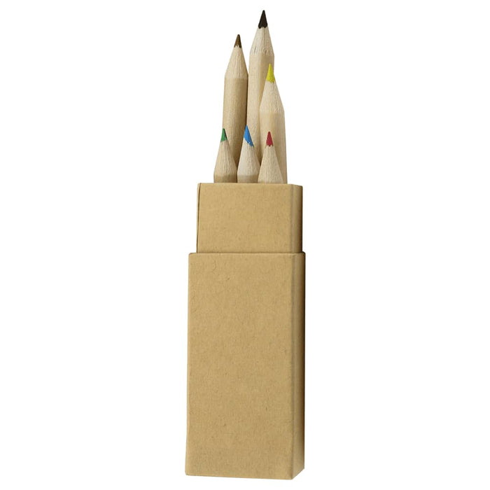 Coloured Pencil Set 6pcs - A coloured pencil set featuring six pencils in various colours, presented in a simple cardboard box with a logo.