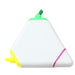 Triangular Highlighter - A triangular highlighter with green, yellow, and pink ends, featuring a white body and a logo.