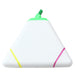 Triangular Highlighter - A triangular highlighter in white with green, yellow, and pink accents. It has a logo on one side.