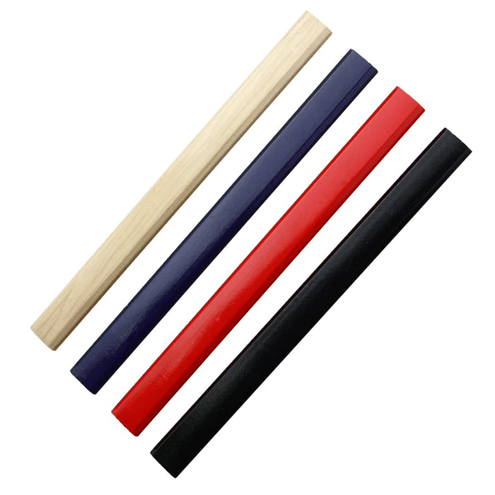 Capenters Pencil - Four pencils in different colours: natural wood, navy blue, red, and black, with a logo on one.