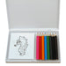 Colouring Set - A colouring set featuring a seahorse outline and eight coloured pencils in various shades, packaged in a clear case.