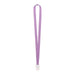 Retractable Lanyard - A purple retractable lanyard with a white holder at the end. It features a branding logo.