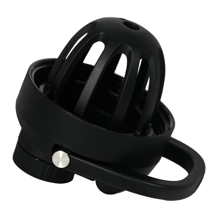 Forge Double Wall Shaker 750ml - A drink bottle lid with a black design, featuring a cage-like top and a handle for easy carrying.
