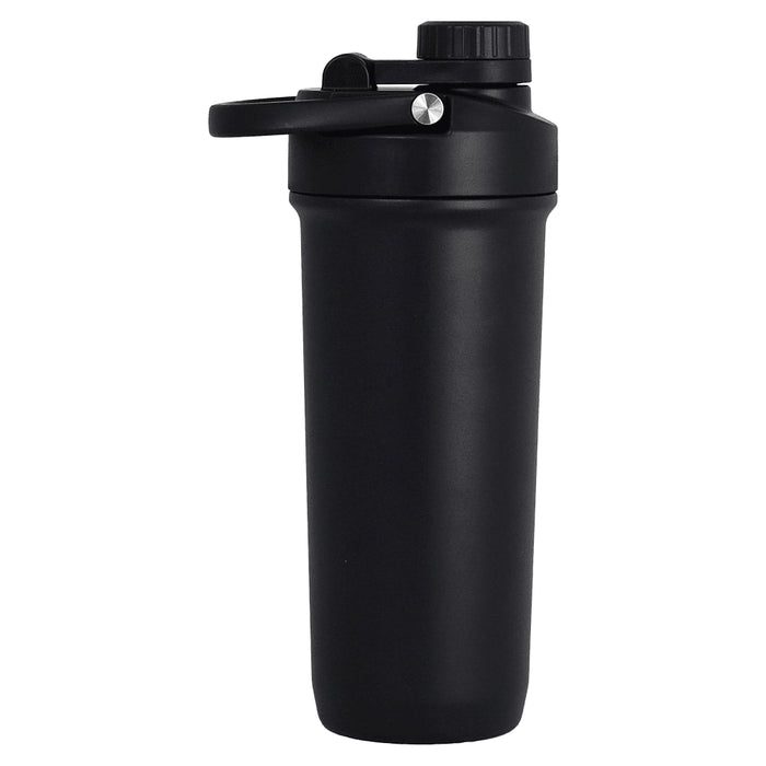 Forge Double Wall Shaker 750ml - A drink bottle in matte black, featuring a screw-on lid and a flip-top spout, and includes a logo.