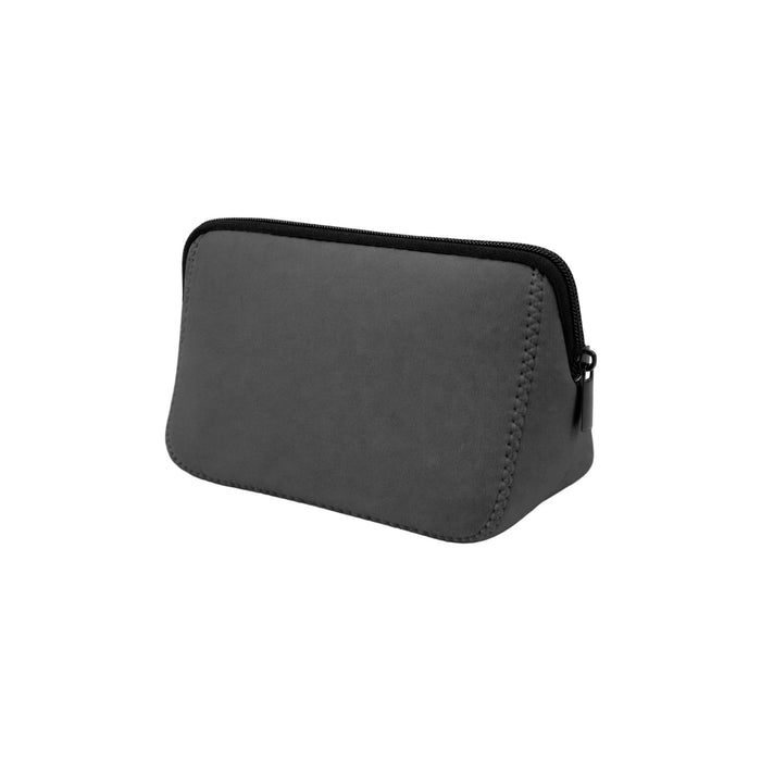 Neoprene Cosmetic Bag - A grey neoprene cosmetic bag with a zip closure and stitched detailing. Features a branding logo.